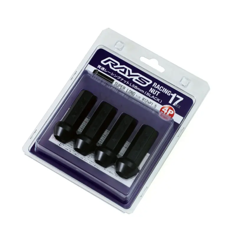 Rays 17 Hex Racing Nut Set L58 Super Long Type 12X1.50 - Black Chromate (4 Pieces) 1