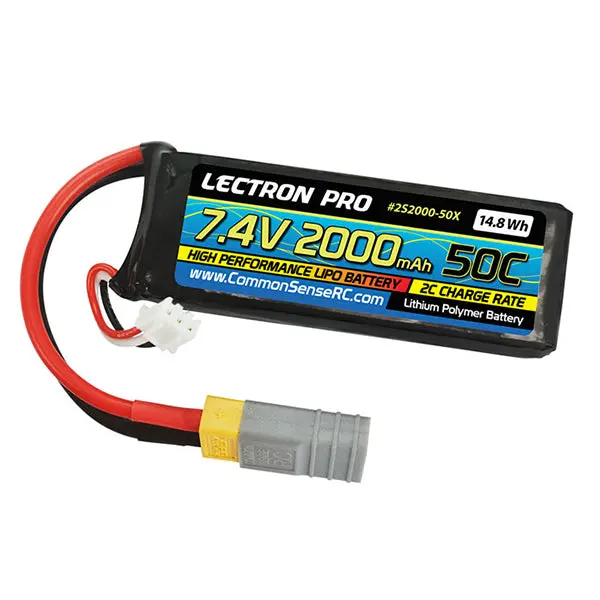 Common Sense Rc Lectron Pro 7.4V 2000Mah 50C Lipo Battery With Xt60 Connector + Csrc Adapter For Xt60 1