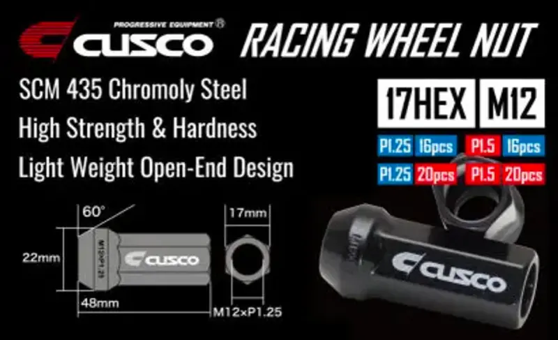 Cusco Universal Wheel Lug Nut Set M12 X P1.5Mm - Black  (16Pcs) 1