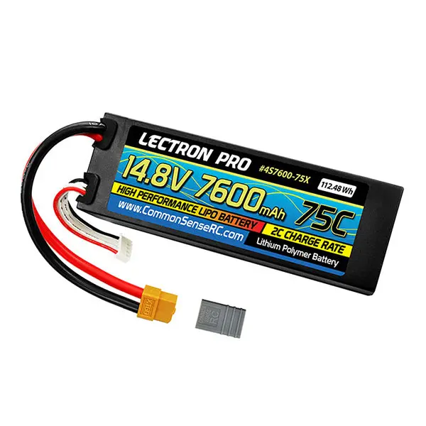 Common Sense Rc Lectron Pro 14.8V 7600Mah 75C Hard Case Lipo Battery With Xt60 Connector + Csrc Adapter For Xt60 1