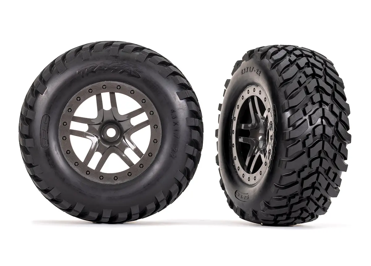 Traxxas Gray Split-Spoke Wheels W/ Sct Tires (2) 1