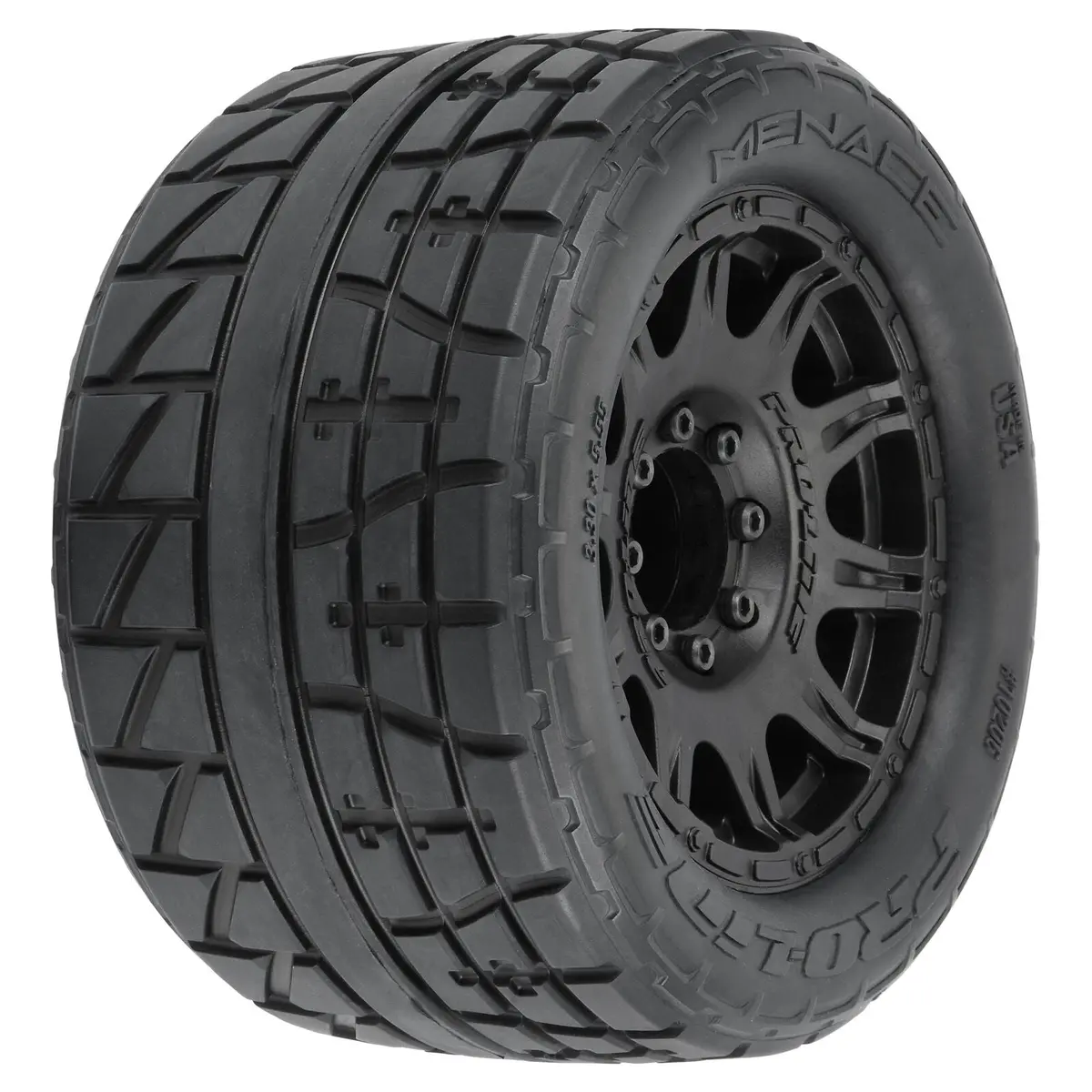 Pro-Line 1/8 Menace Hp Belted Fr/Rr 3.8" Mt Tires Mounted 17Mm Black Raid (2) 1