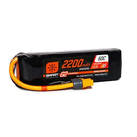 Spektrum 2200Mah 3S 11.1V Smart G2 Lipo 50C; Ic3 1
