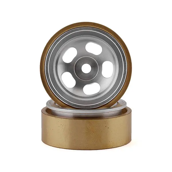 Ssd Rc Scx24 1.0” Aluminum/Brass 5-Slot Beadlock Wheels (Silver) (2) 1
