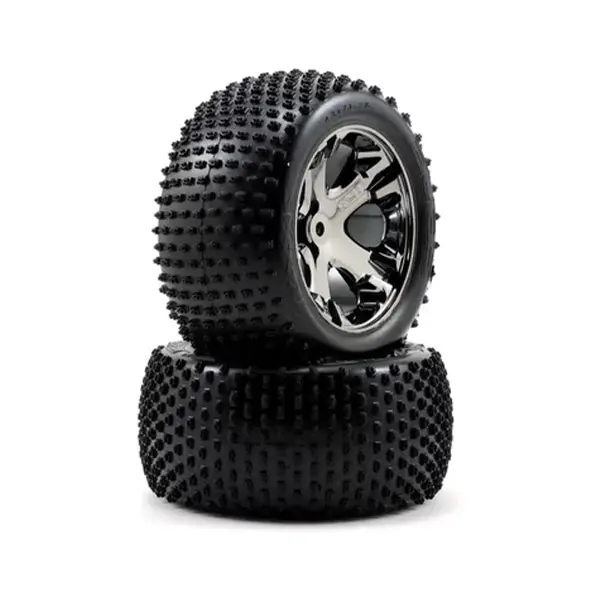 Traxxas Alias Rear Tires W/All-Star Wheels (2) (Black Chrome) (Standard) 1