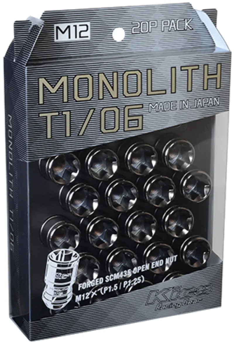 Project Kics 12 X 1.5 Glorious Black T1/06 Monolith Lug Nuts - 20 Pcs 1