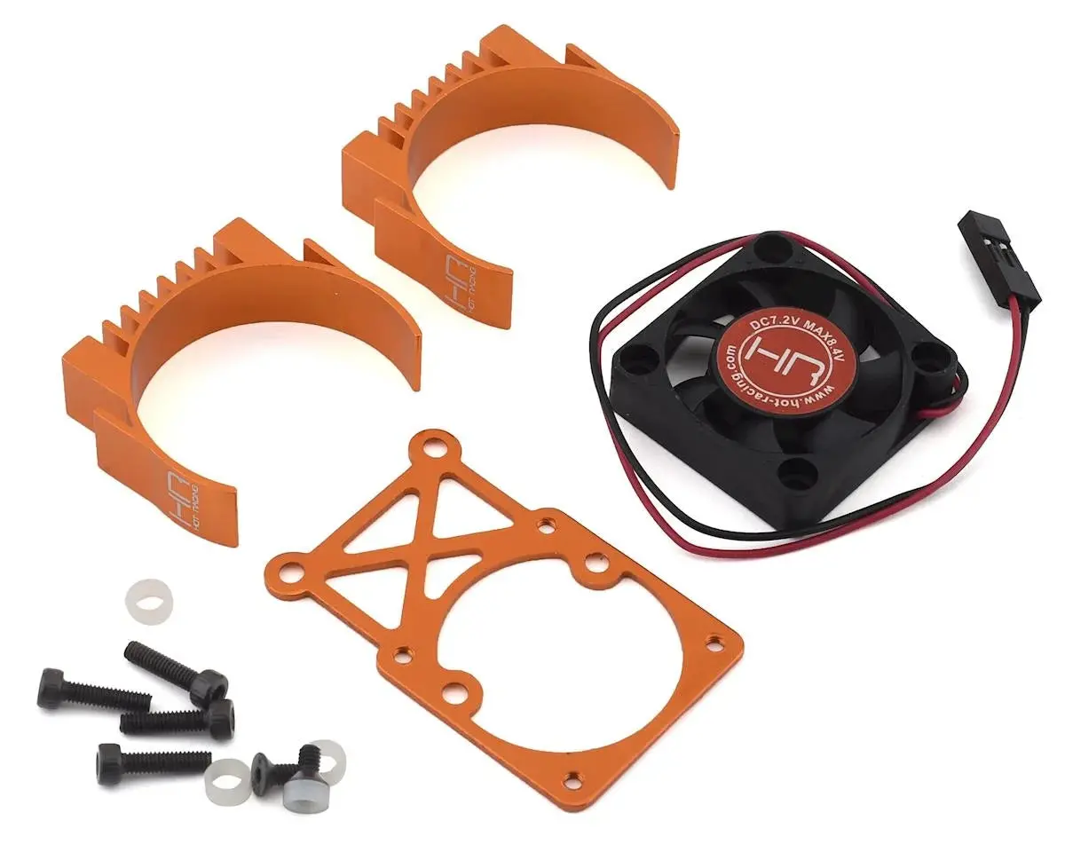 Hot Racing Clip-On Two-Piece Motor Heat Sink W/Fan (Orange) For Traxxas 1