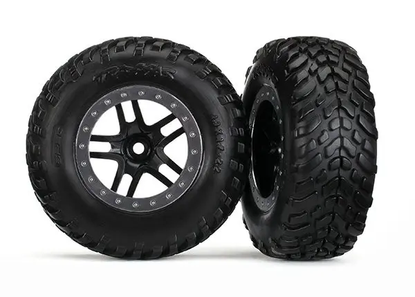 Traxxas Black & Satin Chrome Wheels & S1 Off-Road Tires (2) 1