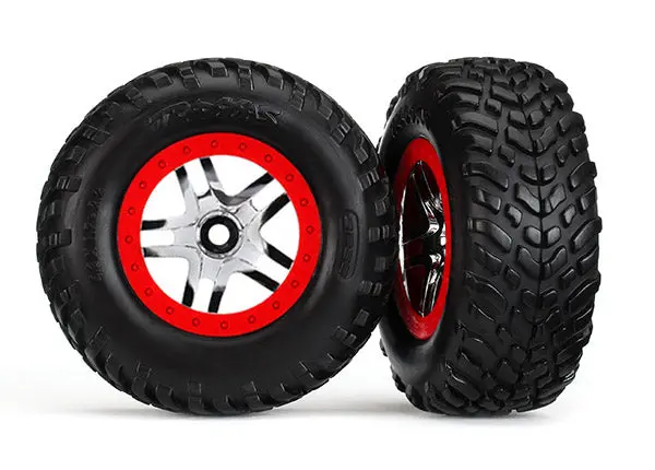 Traxxas Chrome & Red Wheels W/ Sct Tires (2) 1