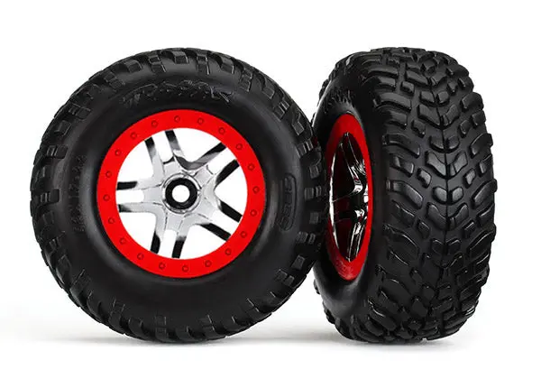Traxxas Chrome & Red Wheels W/ S1 Sct Tires (2) 1