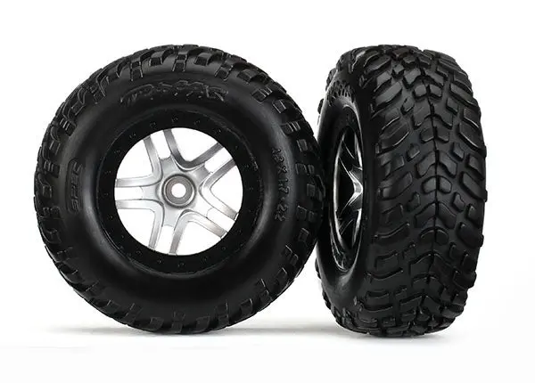 Traxxas Satin Chrome & Black Wheels W/ S1 Sct Tires (2) 1