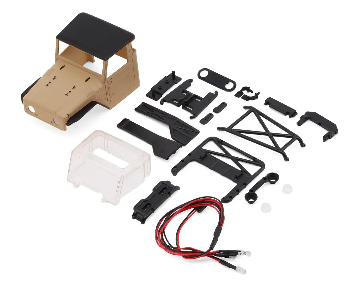 Injora Scx24 Ir40-24 Half Truck Pre-Painted Body Set (Tan) (133Mm Wheelbase) W/Bed Rack & Led Lights 1