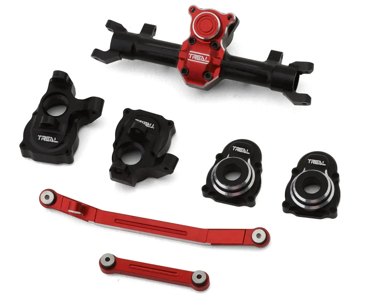 Treal Hobby Axial Scx24 Front Portal Axle Upgrade Kit (Black/Red) 1
