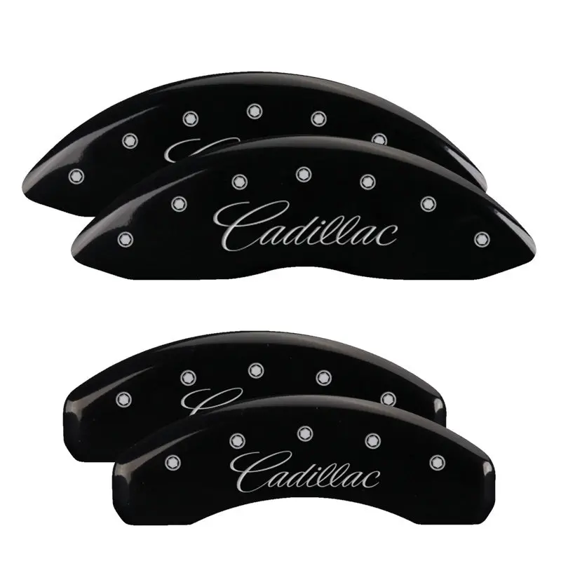 Mgp 4-Piston Caliper Covers For 2015 Cadillac Cts – Engraved Cursive Logo, Black Finish With Silver Accent 1
